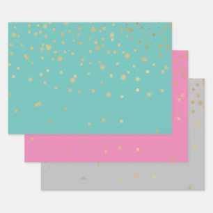 Mint Pink Gray Gold Confetti Geschenkpapier Set