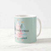 Mint Pink Green Christmas Trees Gold Stars Kaffeetasse (VorderseiteRechts)