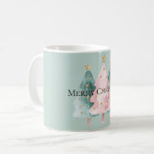 Mint Pink Green Christmas Trees Gold Stars Kaffeetasse (Vorderseite Links)