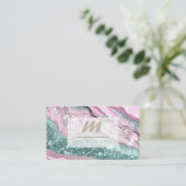 *~* MINT PINK QR Marble Glam Luxe Initial AP66 Visitenkarte (Stehend Vorderseite)