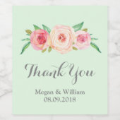 Mint Pink Wasserfarbe Blumenzwiebelweine Weinetikett (Einzelnes Label)