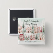 Mint Pink Watercolor Wintermärchendusche Button (Vorne & Hinten)