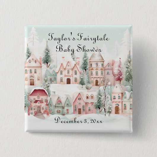 Mint Pink Watercolor Wintermärchendusche Button (Vorderseite)