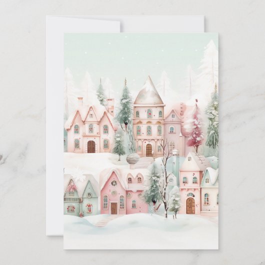 Mint Pink Watercolor Wintermärchendusche Einladung (Rückseite)