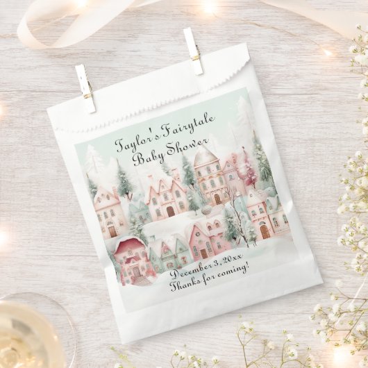 Mint Pink Watercolor Wintermärchendusche Geschenktütchen (Ausgeschnitten)