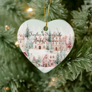 Mint Pink Watercolor Wintermärchendusche Keramik Ornament