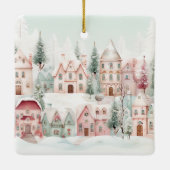 Mint Pink Watercolor Wintermärchendusche Keramikornament (Rückseite)