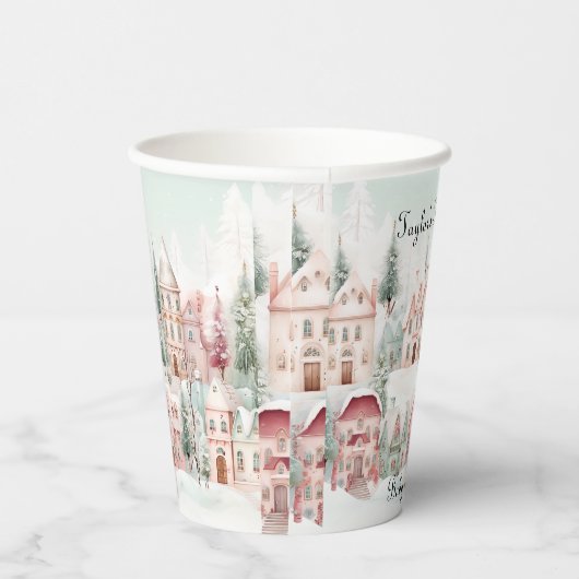 Mint Pink Watercolor Wintermärchendusche Pappbecher (Rechts)