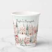 Mint Pink Watercolor Wintermärchendusche Pappbecher (Vorderseite)