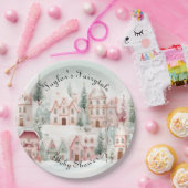 Mint Pink Watercolor Wintermärchendusche Pappteller (Party)