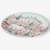 Mint Pink Watercolor Wintermärchendusche Pappteller (Schrägansicht)