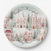 Mint Pink Watercolor Wintermärchendusche Pappteller (Vorderseite)