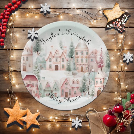 Mint Pink Watercolor Wintermärchendusche Pappteller
