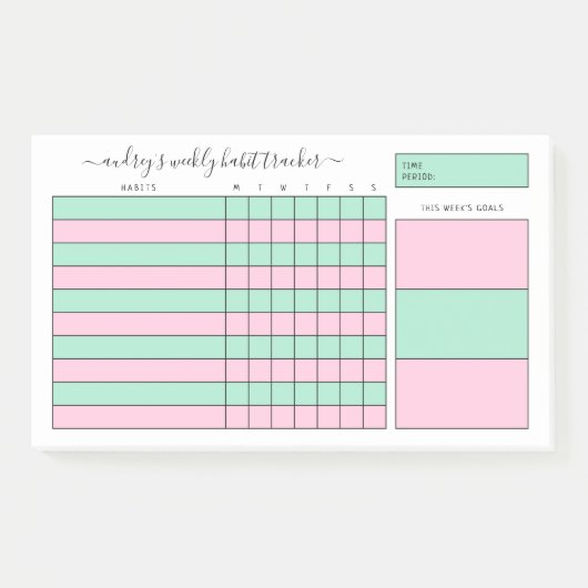 Mint & Pink Weekekly Habit Tracker Post-it Klebezettel (Vorderseite)