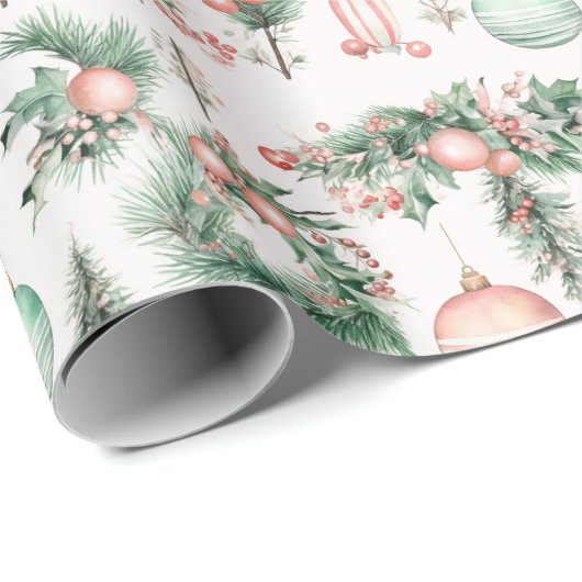Mint Pink Weihnachtsschmuck Geschenkpapier (Rolleneckpunkt)