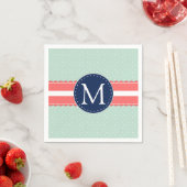 Mint Polka Dot Muster Cornavy Blue Monogram Serviette (Beispiel)