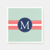 Mint Polka Dot Muster Cornavy Blue Monogram Serviette (Vorderseite)