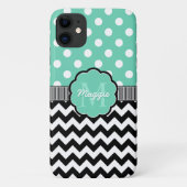 Mint Polka Dots Black Zickzack Monogram Case-Mate iPhone Hülle (Rückseite)
