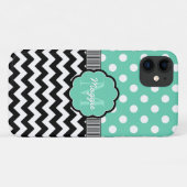 Mint Polka Dots Black Zickzack Monogram Case-Mate iPhone Hülle (Rückseite (Horizontal))