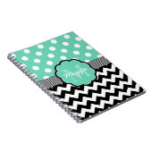 Mint Polka Dots Black Zickzack Monogram Notizblock (Rechte Seite)