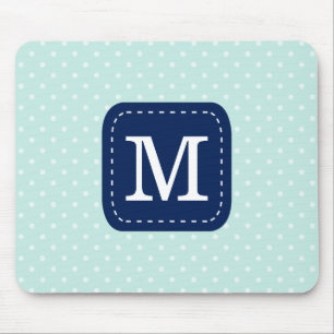 Mint Polka Dots Muster mit Personalisiertem Monogr Mousepad