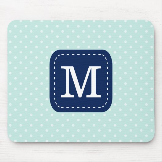 Mint Polka Dots Muster mit Personalisiertem Monogr Mousepad (Vorne)