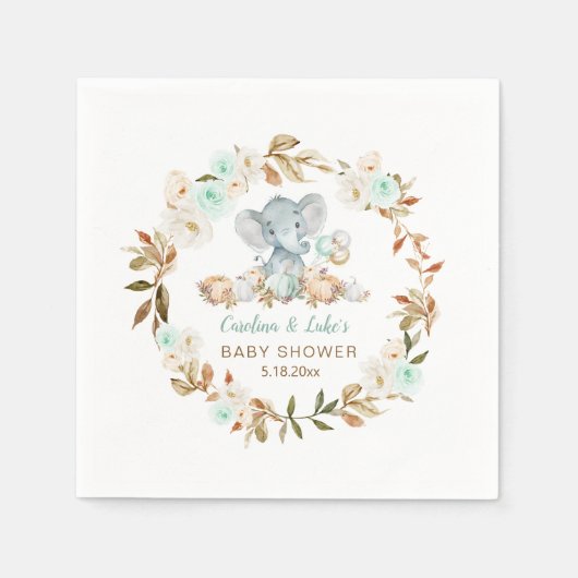 Mint Pumpkin Elephant Baby Shower Party Serviette (Vorderseite)
