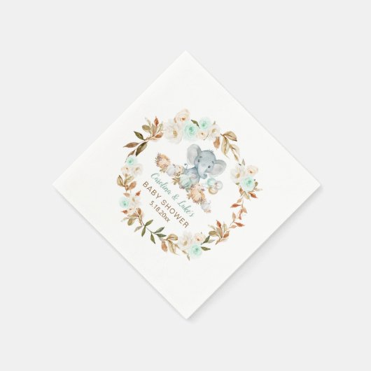 Mint Pumpkin Elephant Baby Shower Party Serviette (Ecke)