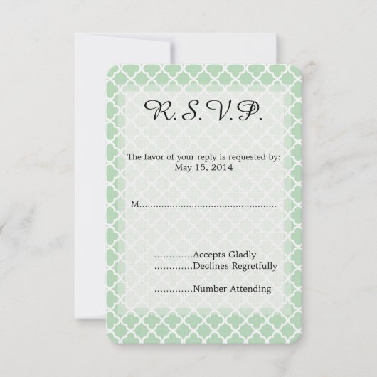 Mint Quatrefoil Wedding RSVP (Vorderseite)