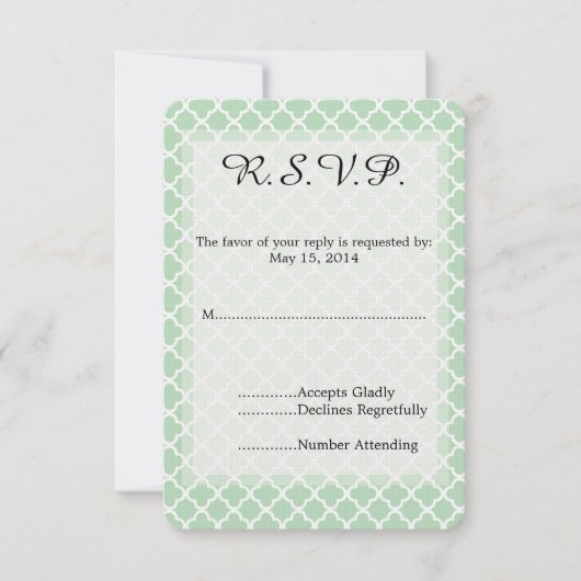 Mint Quatrefoil Wedding RSVP Karte (Vorderseite)