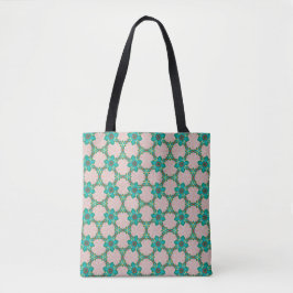 Mint & Red Retro Floral Tote Bag Tasche
