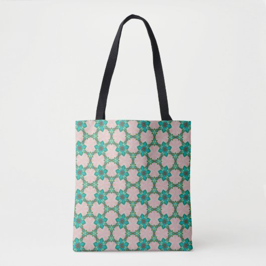 Mint & Red Retro Floral Tote Bag Tasche (Vorderseite)