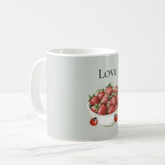 Mint Red Strawberries & Ladybugs Kaffeetasse (Vorderseite Links)