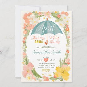 Mint Regenschirm April-Schauer Baby Shower Floral Einladung