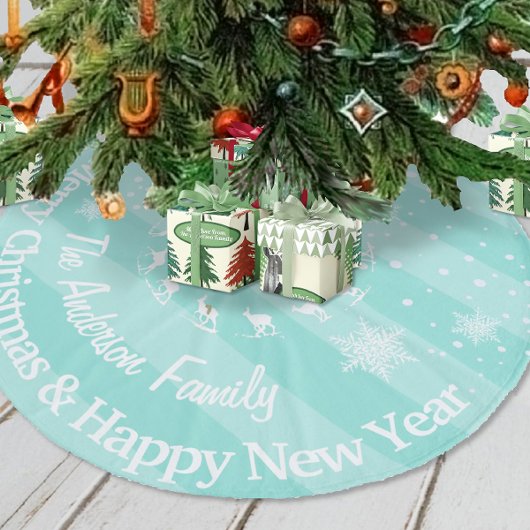 Mint Reindeer Forest Weihnachten Personalisiert Fleece Weihnachtsbaumdecke