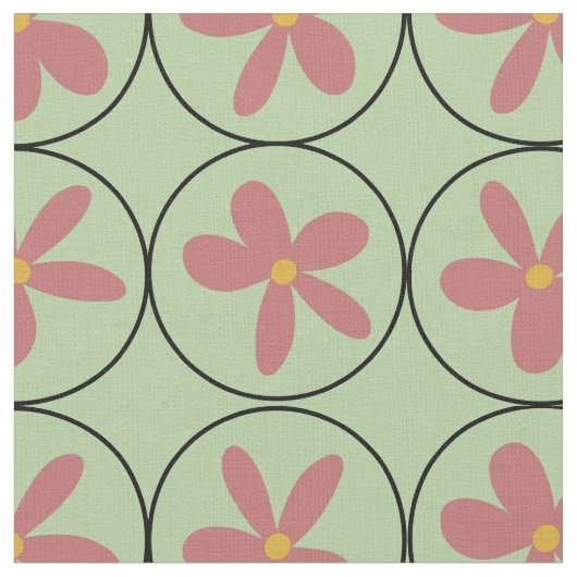 Mint Retro Floral Tile Combed Cotton Fabric Stoff (Nahaufnahme)