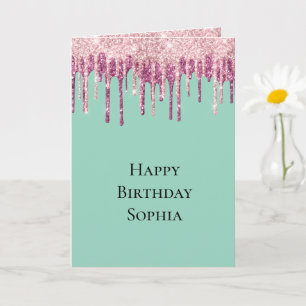 Mint Rosa Blush Eiscreme Glittertropfen Geburtstag Karte