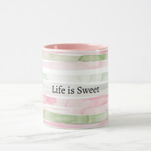 Mint Rosa Streifen Life is Sweet Tasse