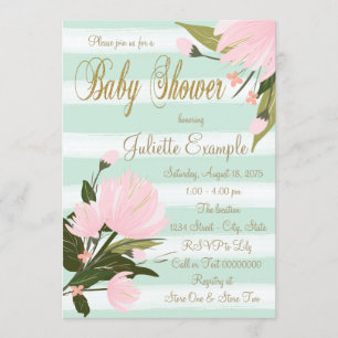 Mint Rosa und Gold gestreifte Babyparty Einladung