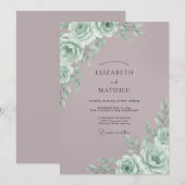 Mint Rose Botanical Romance Wedding Einladung (Vorne/Hinten)