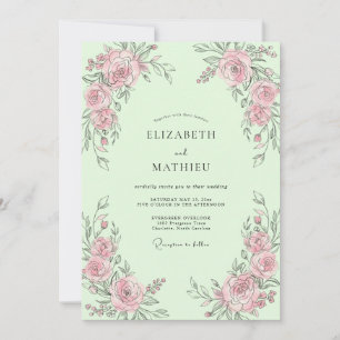Mint-Rosenknospen-Hochzeit Einladung