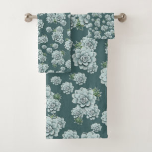 Mint Rosette Succulents Wiederholen Druck auf Pine Badhandtuch Set
