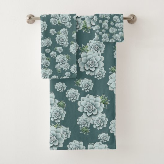 Mint Rosette Succulents Wiederholen Druck auf Pine Badhandtuch Set (Insitu)
