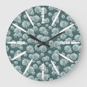 Mint Rosette Succulents Wiederholen Druck auf Pine Große Wanduhr