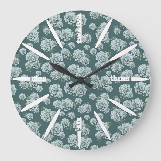 Mint Rosette Succulents Wiederholen Druck auf Pine Große Wanduhr (Vorderseite)
