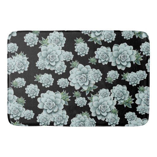 Mint Rosette Succulents Wiederholen Druck auf schw Badematte (Vorderseite)