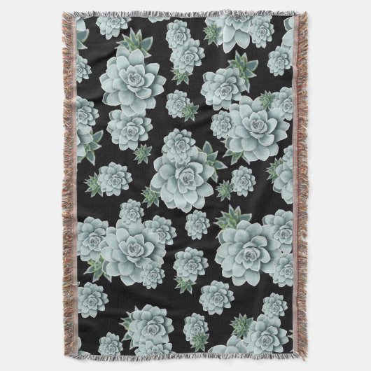 Mint Rosette Succulents Wiederholen Druck auf schw Decke (Vorderseite Vertikal)