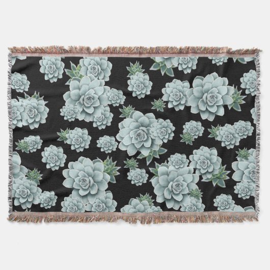 Mint Rosette Succulents Wiederholen Druck auf schw Decke (Vorderseite)