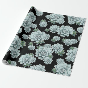 Mint Rosette Succulents Wiederholen Druck auf schw Geschenkpapier