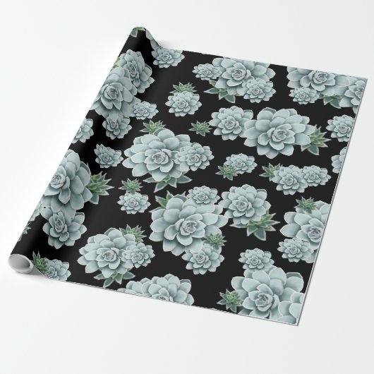 Mint Rosette Succulents Wiederholen Druck auf schw Geschenkpapier (Ungerollt)